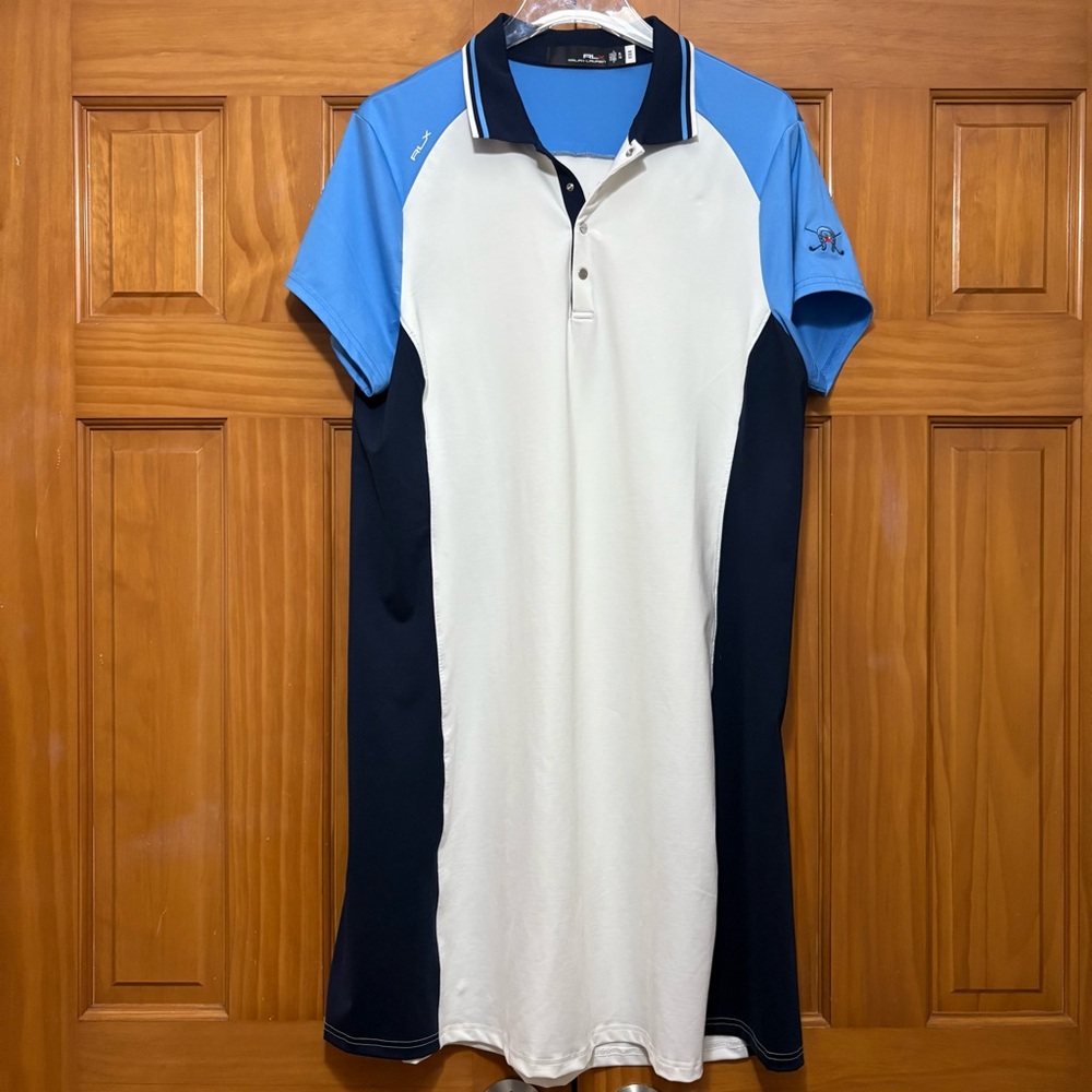 Ralph Lauren RLX White, Navy & Light Blue Polo Dress Size XL EUC
